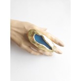 Oversize Blue Ring, Blue Gold Ring, Irregular,